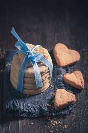 Romantic valentine cookies cut as a heartの写真素材