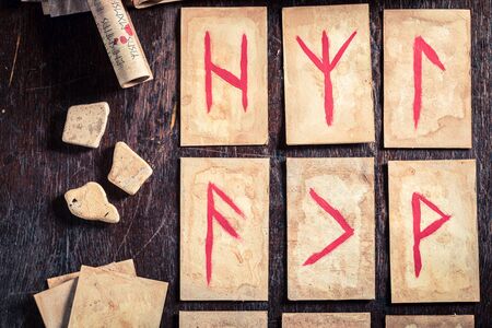 Magic divination by rune cards based on antique scrollsの写真素材