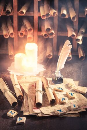 Old runestones omen based on futhark alphabetの写真素材