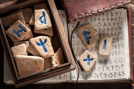 Vintage runic divination by stones made of Celtic languageの写真素材