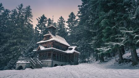 Antique chapel Jaszczurowka in Zakopane at winterの写真素材