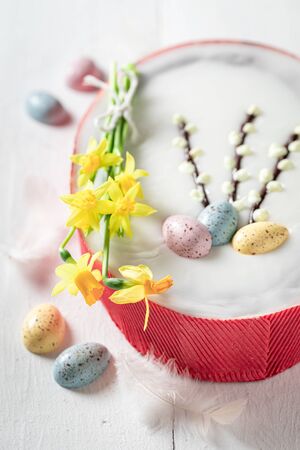 Homemade cake for Easter in the shape of an egg