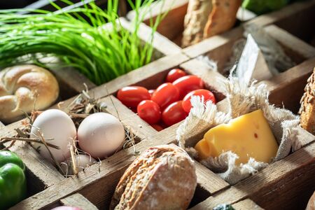 Healthy and fresh ingredients for breakfast in countrysideの写真素材