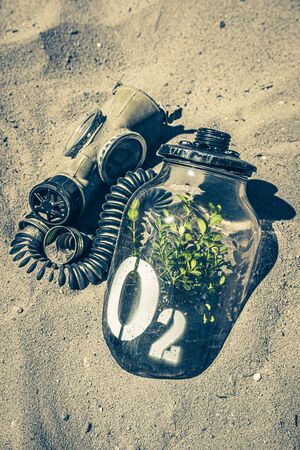 Weird oxygen mask as fresh air problemの写真素材