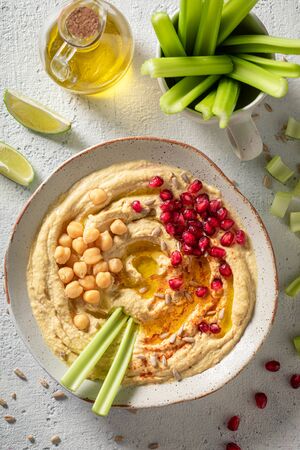 Vegan hummus made of fresh and healthy ingredientsの写真素材