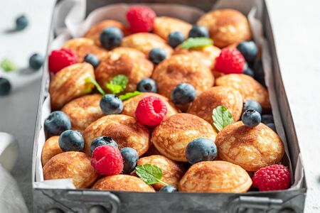 Dutch poffertjes for sweet and tasty breakfastの写真素材