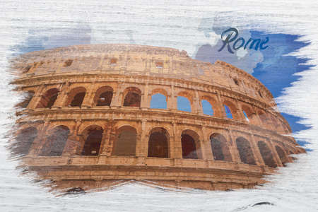 Watercolor painting of Colosseum in Rome, Italyの写真素材