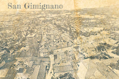 Sketch of valley in San Gimignano, Tuscany, Italy