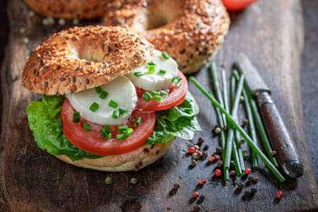 Homemade bagel for healthy and fresh breakfastの写真素材
