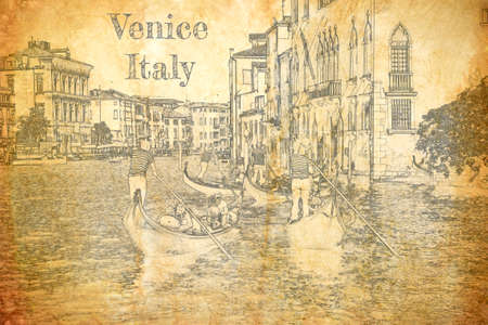 Sketch of Gondolier on the Grand Canal, Venice, Italyの写真素材