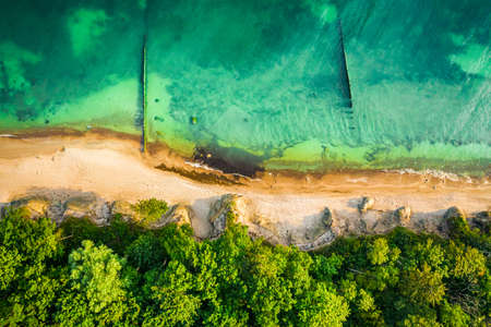 Aerial view of beach with dunes on Baltic Sea, Poland