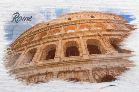 Stunning and big Colosseum in Rome, Italy, watercolor paintingの写真素材