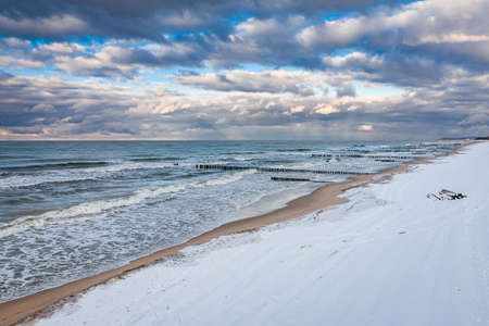 Tourism in Poland, aerial view of nature. Cold Baltic sea at winter.の写真素材