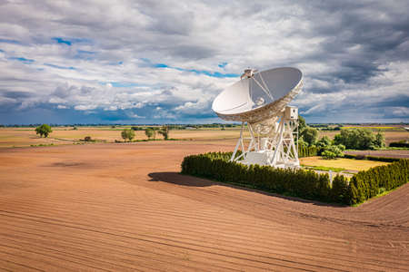 Astronomical observatory for the observation of the sky. Observatory astronomical on brown filed in Poland.の写真素材