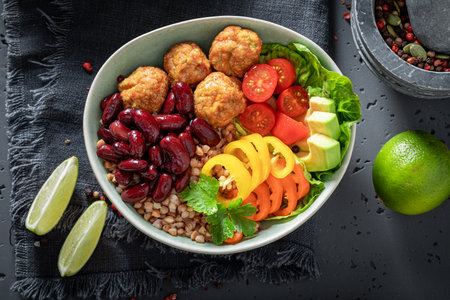 Healthy Mexican salad as meal for people on diet. Nutritious bowl for fit people.の写真素材