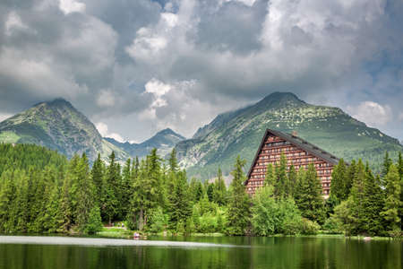 Lake in Tatra Mountains in Strbske Pleso, Slovakia, Europeの写真素材