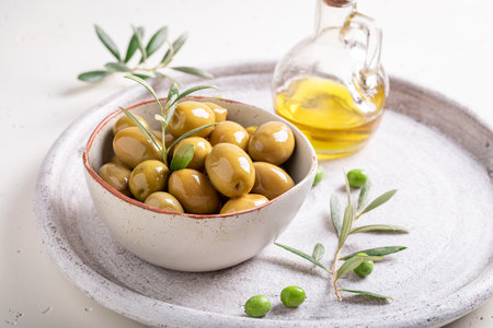 Tasty and healthy olives as a summer snack. Products made of olives.の写真素材