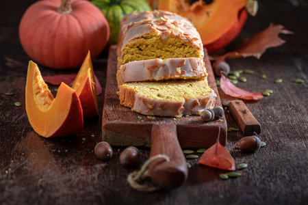 Homemade pumpkin pound cake as ready to eat fall dessert. Halloween traditional dessert.の写真素材