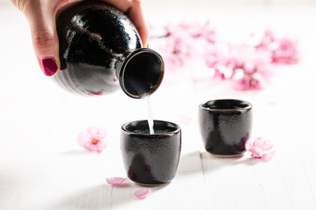 Special Japanese sake as an ancient tradition. Traditional high-alcohol drink in Japan.の写真素材