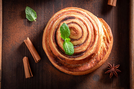Tasty and sweet cinnamon rolls with cinnamon and crumble. Swedish cuisine.の写真素材