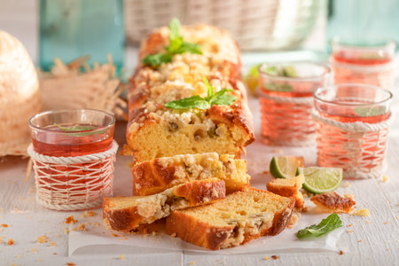 Delicious gooseberry yeast cake made of fresh berry fruits. Yeast cake with gooseberries and...