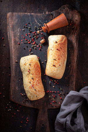 Tasty and spicy pepper buns baked with spicy spices. Peppper flavored wheat rolls.の写真素材