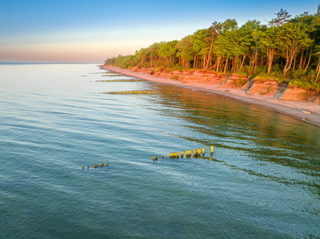 Beach at sunrise on Baltic sea in Poland, Europeの写真素材
