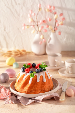 Closeup of Easter ring cake as traditional Easter cake. Cake for Easter holiday.の写真素材