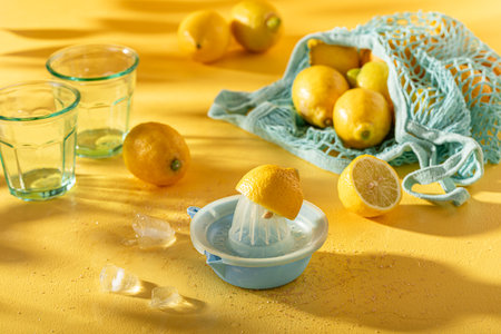 Cool freshly lemonade with sugar, citrus and crushed ice. Mojito with mint and citrus.