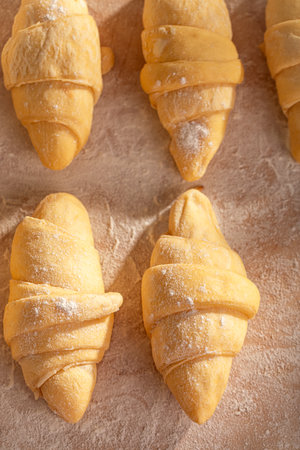 Sweet french croissants made of fresh ingredients Preparing croissants at home.の写真素材