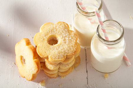 Crunchy and tasty butter cookies as after school milky snack. Cookies best taste with milk.