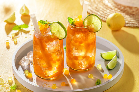 Sour bubble tea as cool drink for summer. Chilled drink for hot days.の写真素材