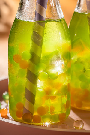 Sweet bubble tea as cool refreshing drink for summer. Chilled drink for hot days.の写真素材