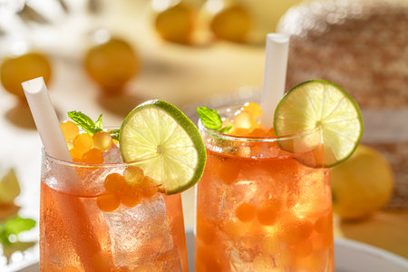 Summer bubble tea as summer drink with ice. Summer and cold Bubble tea drink.の写真素材