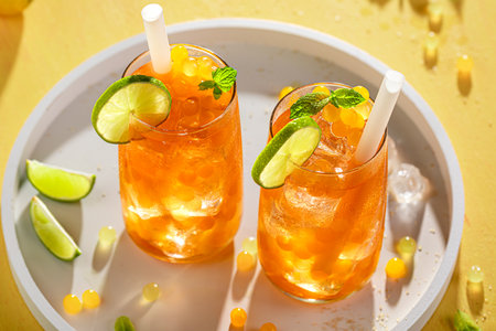 Sour bubble tea made of lime, lemon and pearls. Bubble tea with fresh jelly.の写真素材