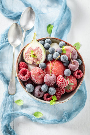 Yummy ice cream sorbet as concept of sorbet. Ice cream made of frozen fruits.の写真素材