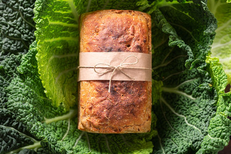 Fresh sauerkraut bread with seeds and cabbage. Bread made from grains and sauerkraut.