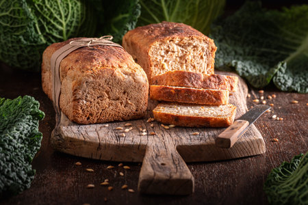 Tasty sauerkraut bread baked in a rectangular mold.