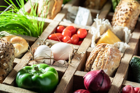 Healthy and delicious sandwich with vegetables, cheese and herbs Fresh ingredients for a healthy...