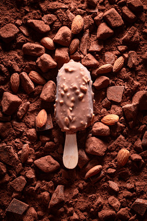 Tasty almond ice cream with chocolate coating and vanilla cream.