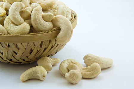cashew nuts in basketの写真素材