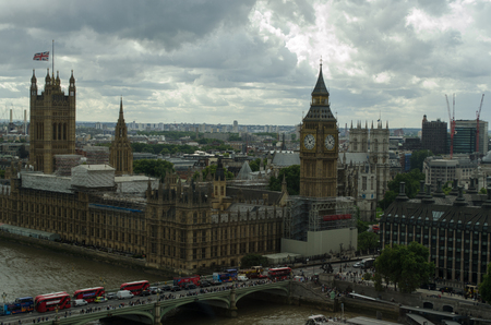 London skyline and River Thames. Water, bridge