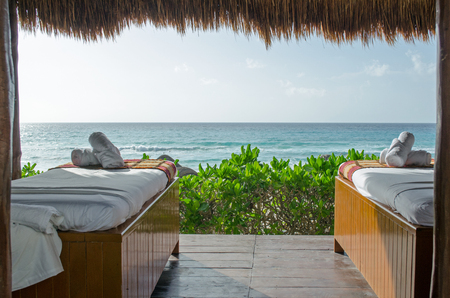 Day time bed at beach. Summer, outdoorの写真素材