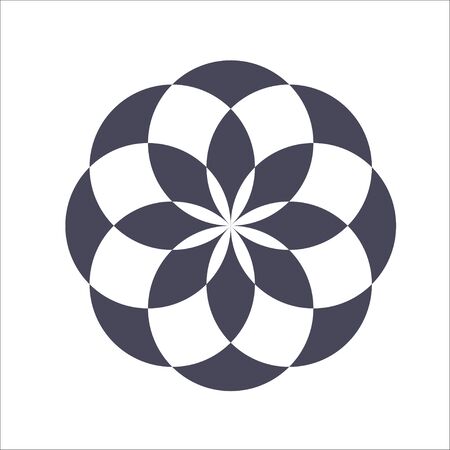 Monochrome elegant circular pattern in black and white. Circular mathematical ornament. A vector circular pattern from the crossed circles. Mandala.のイラスト素材