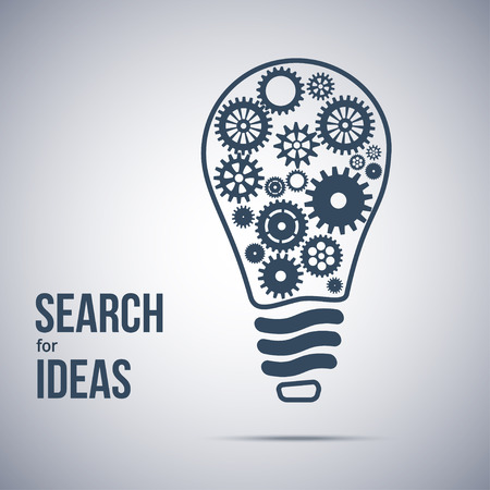 idea search symbol. Light bulb with cogwheels inside. Business lightbulb design illustrationのイラスト素材