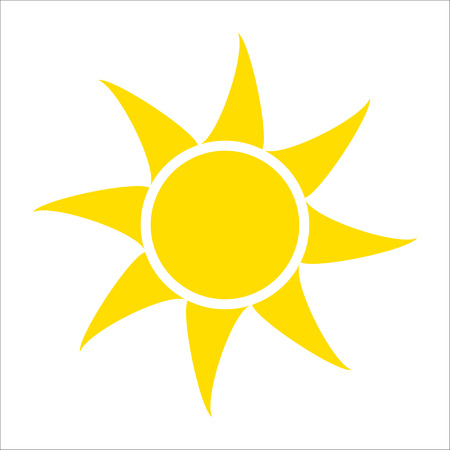 Yellow sun icon isolated on white background. Flat sunlight, sign. Trendy vector summer symbol for website design, web button, mobile app.のイラスト素材