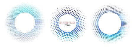 Set of blue halftone colour circle framesのイラスト素材