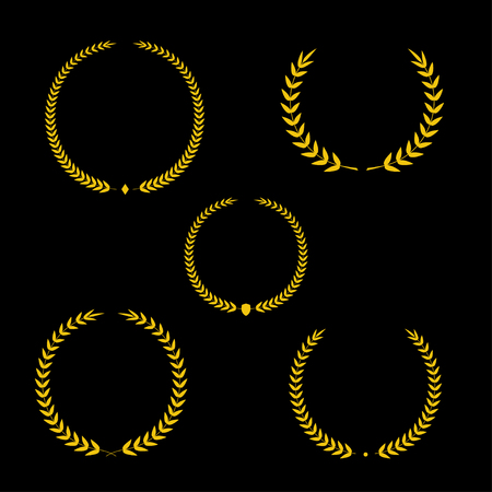 Best award Vector gold award laurel wreath set. Winner label, leaf symbol victory, triumph and success illustration.のイラスト素材