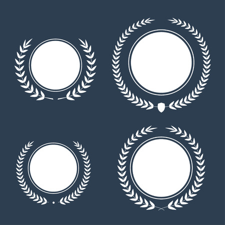 Best award Vector award laurel wreath set. Winner label, leaf symbol victory, triumph and success illustration.のイラスト素材