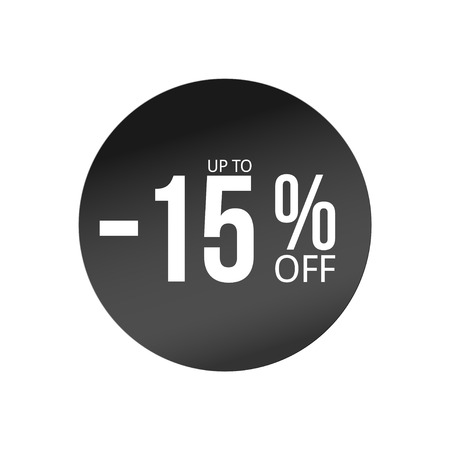 black discount sticker with sale percents. Minus fifteen percent off elementのイラスト素材
